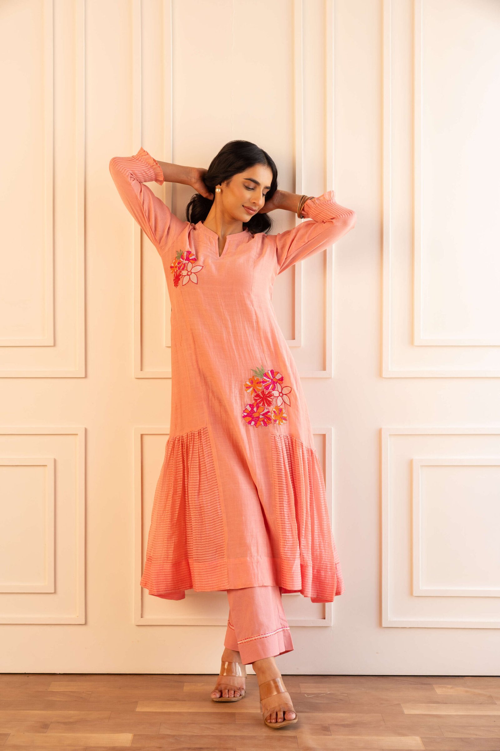 Gulabik Manjari Kurta Pant Set - Peach