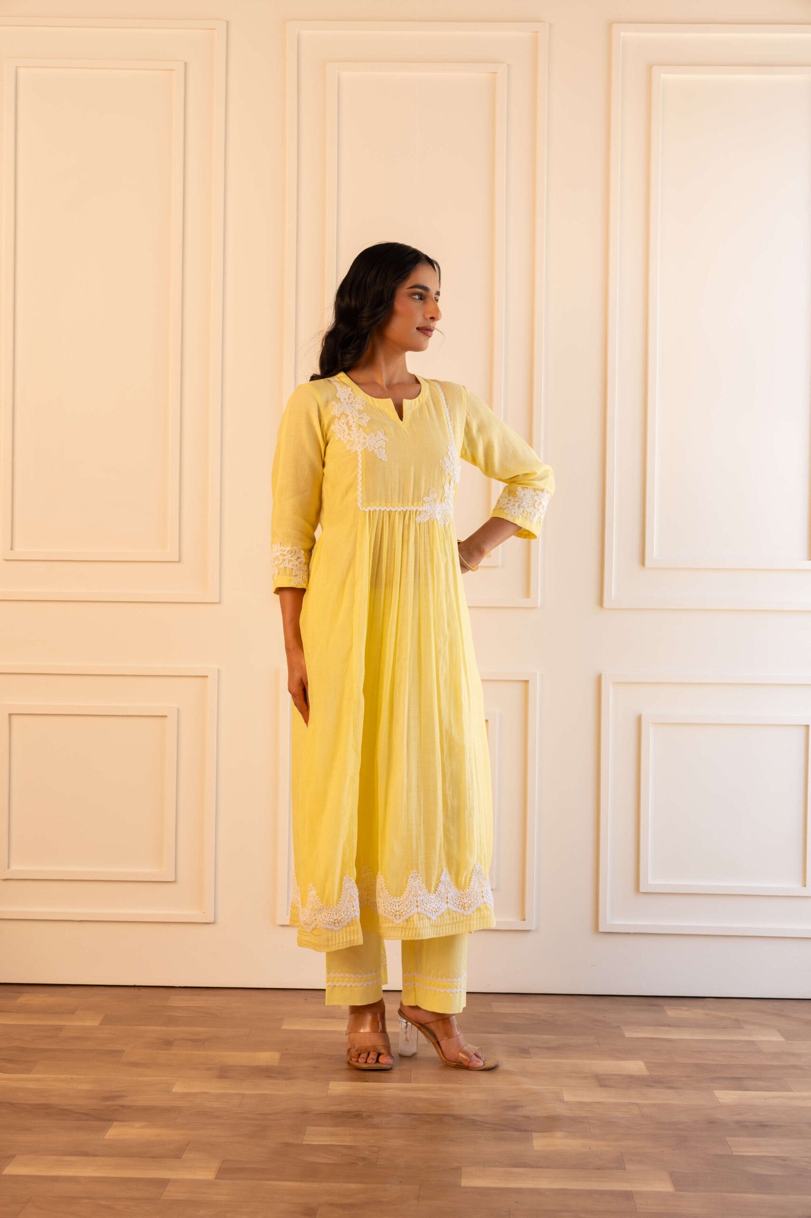 Gulabik Pragya Kurta Pant Set - Lemon Yellow