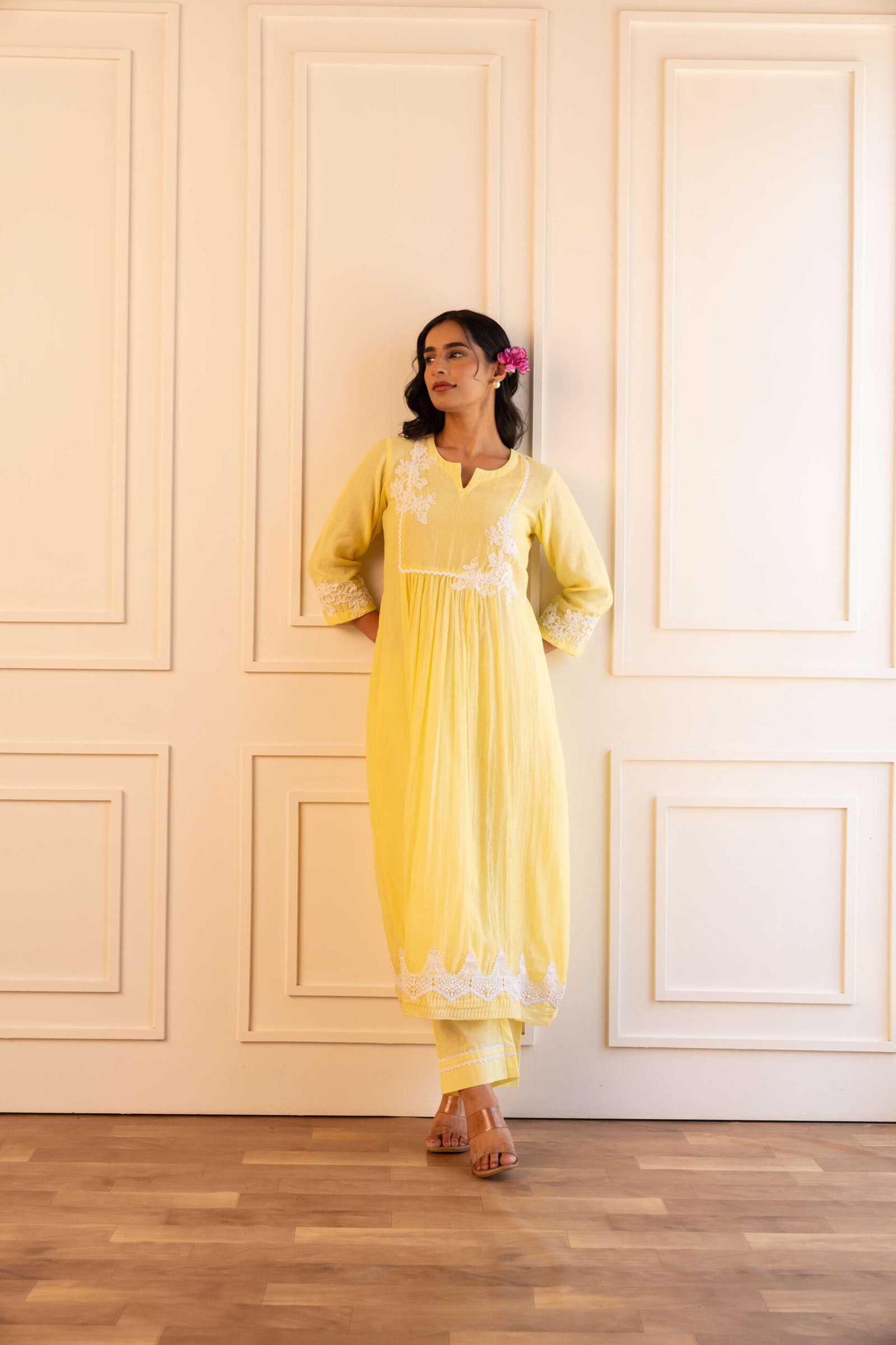 Gulabik Pragya Kurta Pant Set - Lemon Yellow