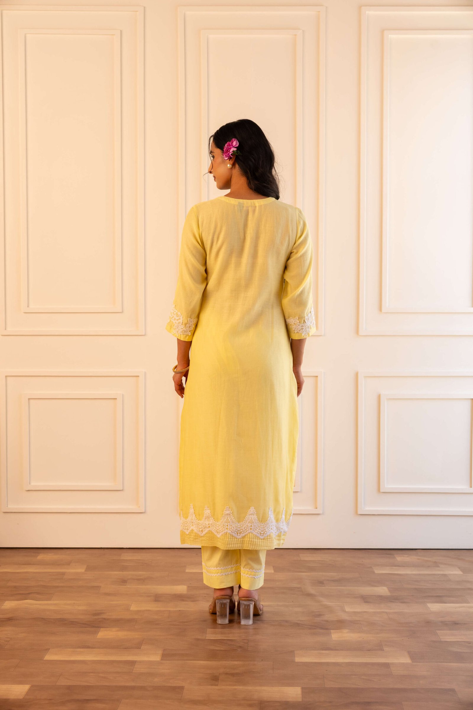 Gulabik Pragya Kurta Pant Set - Lemon Yellow