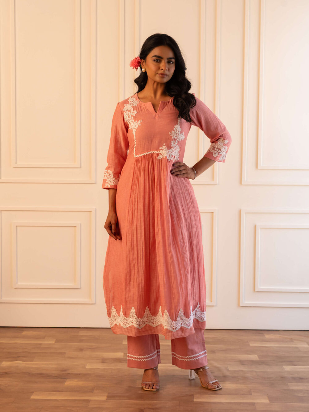 Gulabik Pragya Kurta Pant Set - Peach